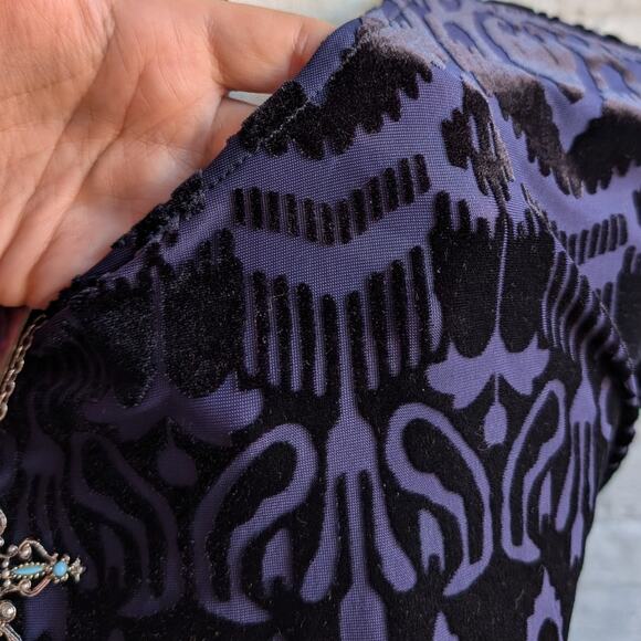 Y2K Blue Velvet Top Psychedelic Burnout Tee Knit Crop Top Dark Romance Medium - Picture 4 of 6